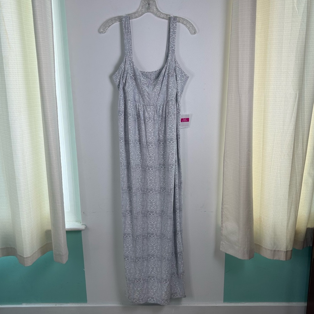 NWT Fresh Produce White Gray Geo Wave Malibu Maxi Sun Dress Women X-Large Summer